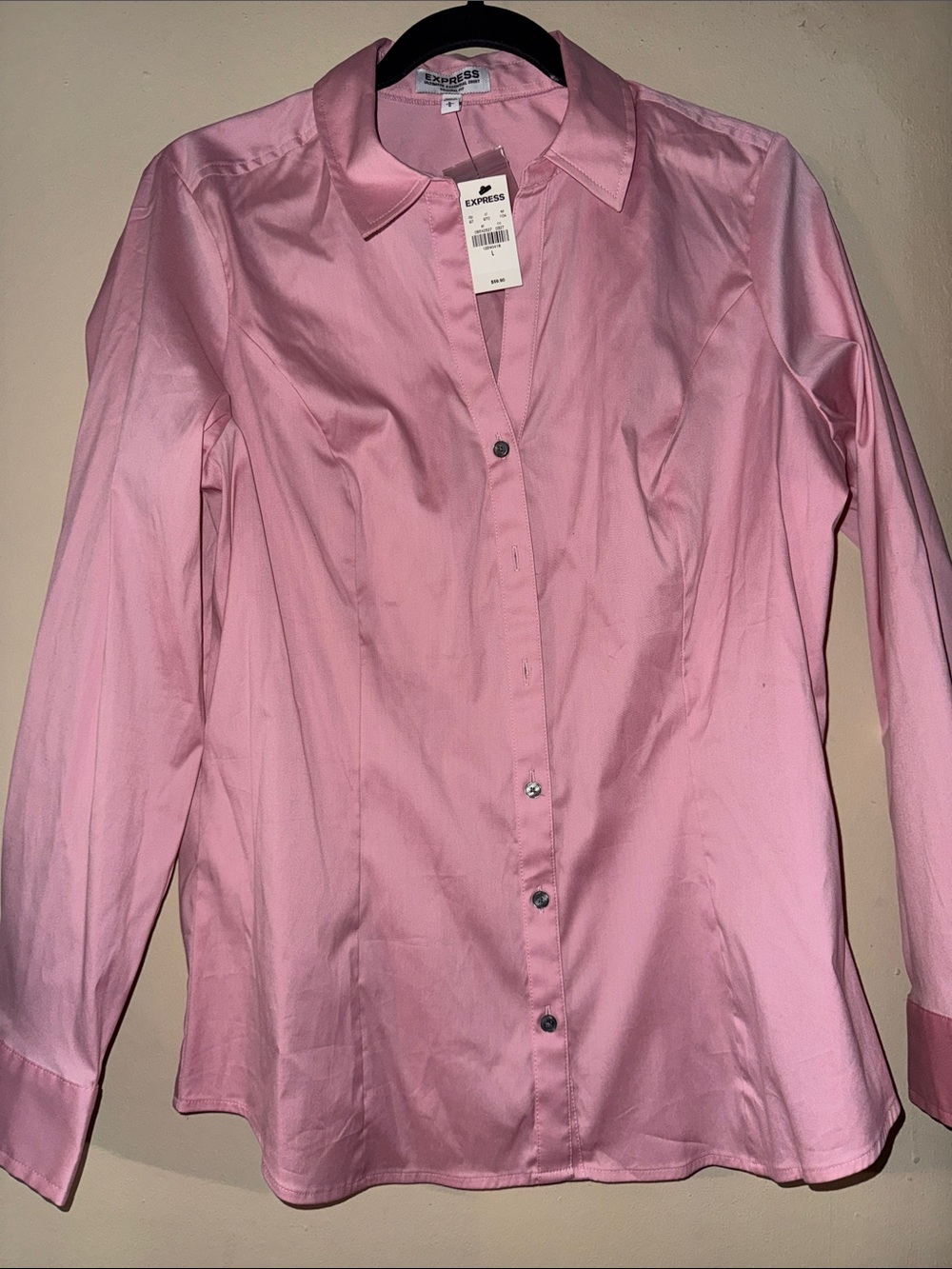 Express Light Pink Satin Button-Down Blouse